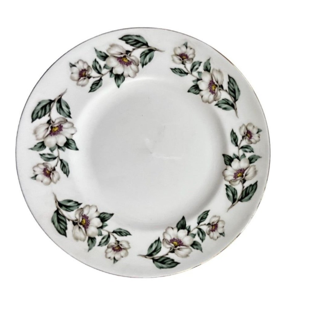 Royal Victoria 8 1/4" Salad Plate White Floral Trim Bone China Gold Rim
